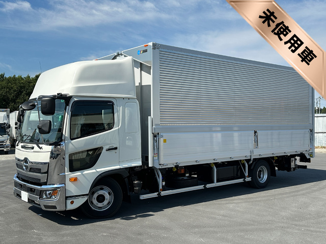 【未使用車】 R7年 跳上パワーゲート付き アルミウイング 6300ワイド ハイルーフ リアエアサス 240高馬力 高機能シート 6速マニュアル 日野レンジャー 車検付き