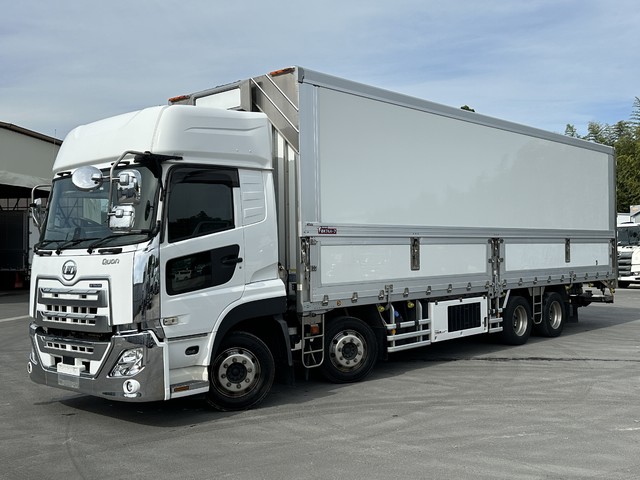【近日入庫予定】R3年 菱重サブエンジン搭載 冷凍ウイング 4軸低床 格納パワーゲート付 ハイルーフ リアエアサス キーストン床 ジョルダー4列 アルミホイール UDクオン