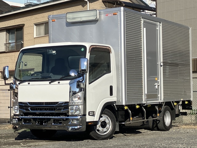 【リファービッシュトラック】 R2年 跳上パワーゲート付き アルミバン ワイドロング 内高215cm サイド扉 6速マニュアル いすゞエルフ 予備検付き