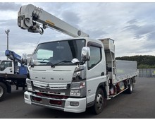 【近日入庫】走行距離13万キロ 2.9トン吊り 4段クレーン ラジコン 荷台長4.1m　ワイドカスタムキャブ 三菱キャンター アルミ平 超ロング 赤シャシ 積載3.1トン