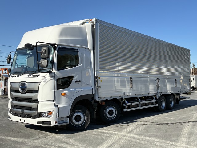 【近日入庫予定】 R7年 融雪仕様 格納パワーゲート付 現行型プロフィア 4軸低床 アルミウイング ハイルーフ リアエアサス 7MT