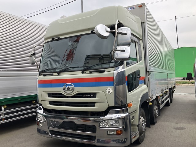 【近日入庫予定】 H29年 ハイルーフ 低床4軸 アルミウイング 内高265㎝ リアエアサス トレクス ステンレスパーツ多数 床鉄板 日産UD クオン