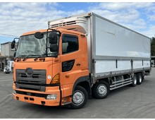 【冷凍車修理中】 H27年 格納パワーゲート付き 菱重低温直結 冷凍ウイング 床ステン 矢野特殊ボデー 門口・台枠ステン 4軸低床 リアエアサス 9速ハイロー 日野プロフィア